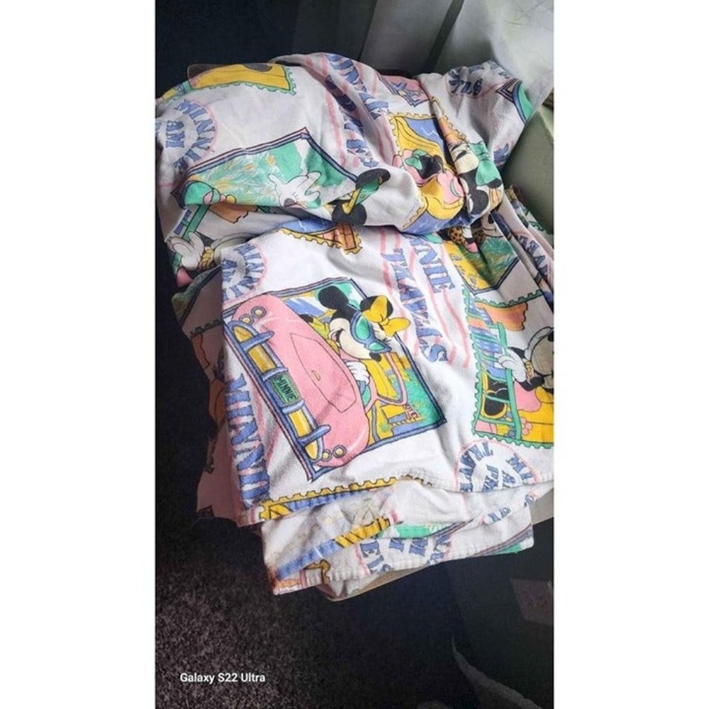 Vintage Disney Minnie Mouse Travel Flat Sheet 69" x 98" White Faded 100% Cotton